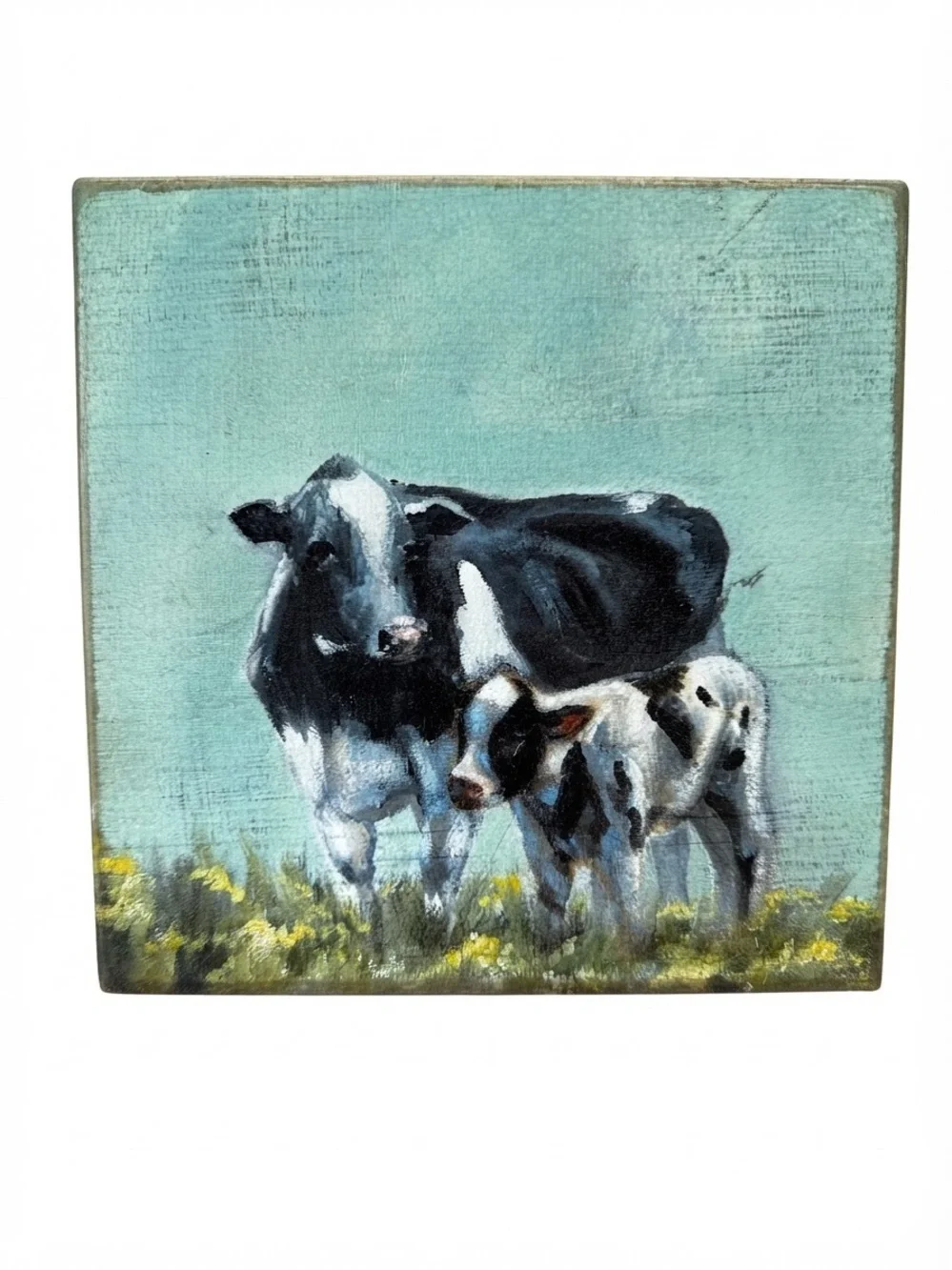 Black & White Cow Canvas Art on Teal Background